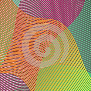 Colorful wavy lines in an abstract background design vector in waves of purple orange green yellow and pink