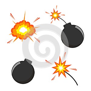 Colorful bomb is burning, explosion, isolated on white background,