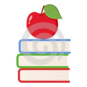 Colorful Books with Apple Flat Icon on White