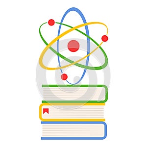 Colorful Books and Atom Flat Icon on White