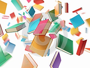 Colorful Books Levitation Concept