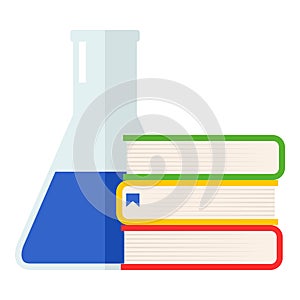 Colorful Books and Phial Flat Icon on White