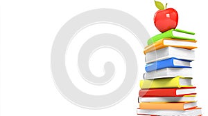 Colorful books stack apple education white background