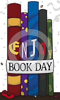 Colorful Books Standing in a Party Celebrating Book Day, Vector Illustration