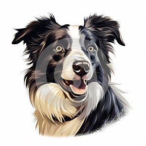 Colorful Border Collie Portrait: Detailed Character Illustration On White Background