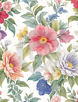 Colorful Botanical Bliss: Watercolor Flowers Blooming on White