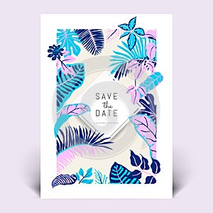 Colorful botanical invitation card template design, hand drawn tropical plants