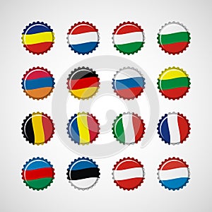 Colorful bottle caps vector. Set of world flags
