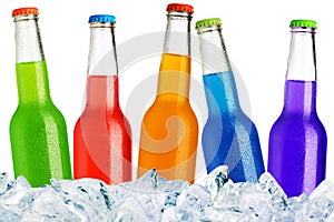 Colorful bottles on ice