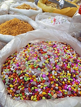 Colorful bounties with different colors with amazing taste kids like to eat and purchase from traditional street seller