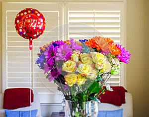 Colorful Bouquet with Birthday Balloon