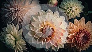 Colorful bouquet of Dahlias. Closeup of spring garden flowers. Blossoming blooms background.
