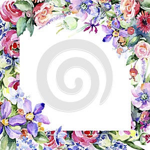 Colorful bouquet. Floral botanical flower. Frame border ornament square.