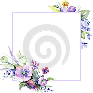 Colorful bouquet. Floral botanical flower. Frame border ornament square.