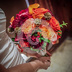 Colorful Bouquet Held by Bride