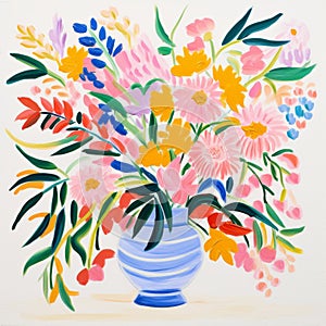 Colorful Bouquet: A Playful And Bold Painting Inspired By Henri Matisse photo
