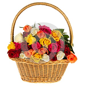 Colorful bouquet roses in basket