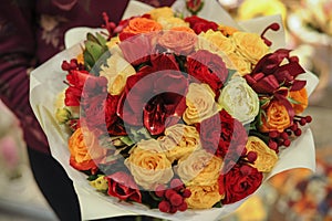 Colorful bouquet with roses. flower composition