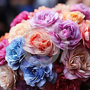 Colorful bouquet of roses in irridescent hues photo