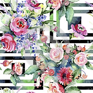 Colorful bouquet. Seamless background pattern. Fabric wallpaper print texture.