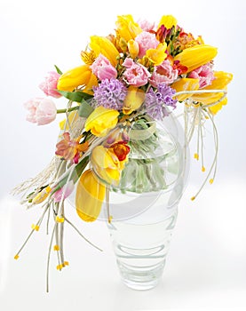 Colorful bouquet of spring flowers in vase