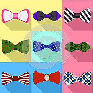 Colorful bow tie icon set, flat style