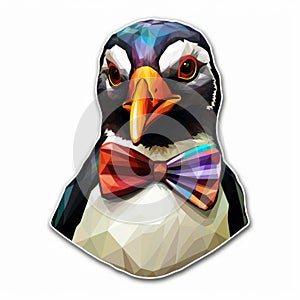Colorful Bow Tie Penguin Digital Airbrushing Art On Shaped Canvas photo