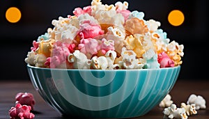 A colorful bowl of sweet, fresh, homemade marshmallow treats generated by AI