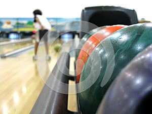 Colorful bowling hall & balls