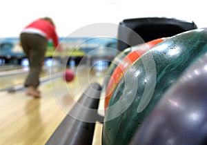 Colorful bowling hall & balls