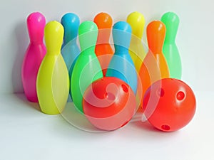 Colorful bowling plastic toy for children playing, using for improve learning skill. Attractive kids to play development energy, i