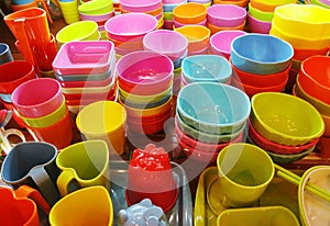 Colorful bowls and cups