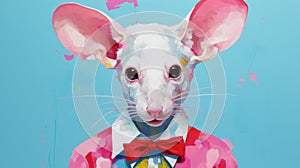 Colorful Bowtie: A Whimsical Mouse In The Style Of Ross Tran And Olivier Ledroit