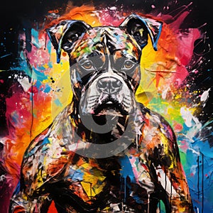 Colorful Boxer Dog Painting In The Style Of George Digalakis