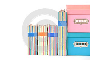 Colorful boxes and binder