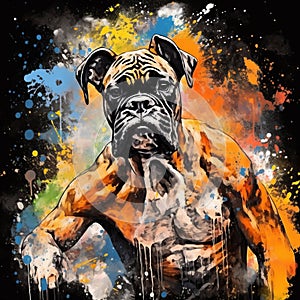 Colorful Boxing Dog Painting Inspired By Comic Books And Graphic Design