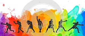 Colorful boxing illustration. Bright silhouettes of boxers men.