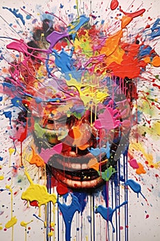 colorful brain artwork with paint splatters and brushstrokes