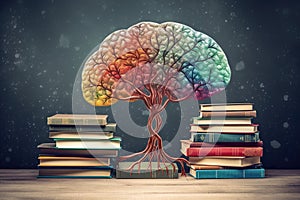 Colorful Brain books, Tree Education. Metaphor for new idea. Education concept