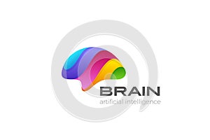 Colorful Brain Logo design abstract vector template. Creative Brainstorm Think Artificial Intelligence Psychology Mind Logotype