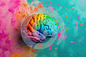 Colorful Brain Model on Artistic Paint Splattered Background