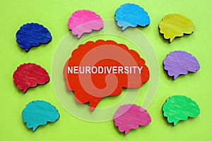 Colorful brains and one with inscription Neurodiversity. photo