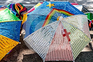 Colorful Brazilian Carnival decoration in the city of Olinda, Pernambuco, Brazil.