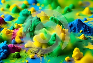 colorful brazilian flag green yellow blue color holi paint powder explosion on isolated white