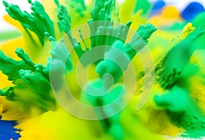 colorful brazilian flag green yellow blue color holi paint powder explosion on isolated white