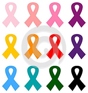 Colorful Breast cancer ribbons icon set