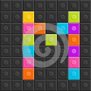 Colorful brick block letter M, flat design