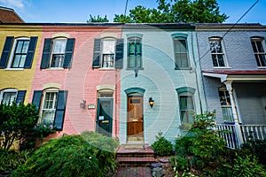 Colorful brick row houses in the Old Town, Alexandria, Virginia. photo