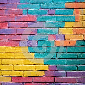 Colorful brick wall background. Colorful brick wall texture background. AI-generated image