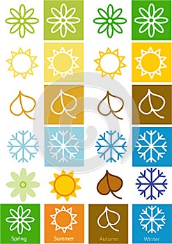 Colorful bright cards with seasons icons